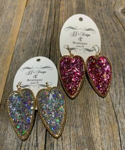 JJs Designs & Boutique Glitter Heart Earrings Jewelry