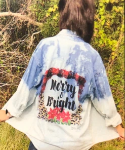 JJs Designs & Boutique Merry Christmas Denim Collared Shirt Ladies
