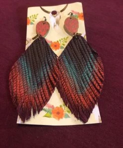 JJs Designs Accessories Painted Leather Feather Earrings