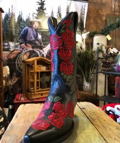 Corral Womens Red Rose Embroidered Black Leather Cowgirl Western Boots R2498 (PM)