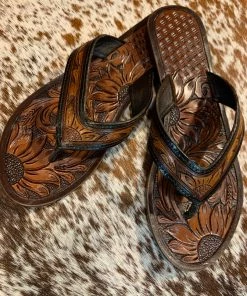 American Darling Custom Flip Flops Tooled Leather Flip Flops