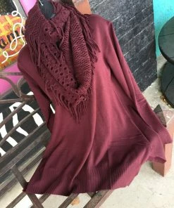 Orange Ladies Tunic Sweater With Scarf+