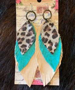 JJs Designs Leopard Feather Earrings Accessories