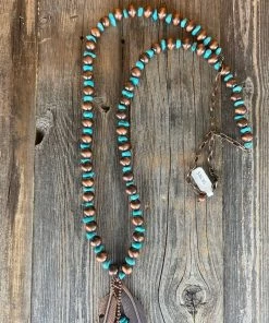 J.forks Turquoise W/Arrow Feather Brass Necklace