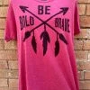 J Forks Ladies Be Bold Be Brave Red Acid Wash T-Shirt