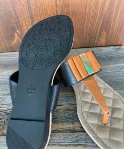 Lindsay Phillips Ladies Vivian BlackTan Sandal W/Snap Bow