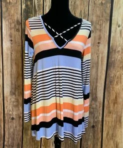 JJs Designs Criss Cross Striped Blouse