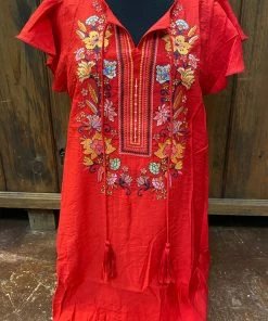 Umgee Dresses Floral Embroidered Tasseled Dress