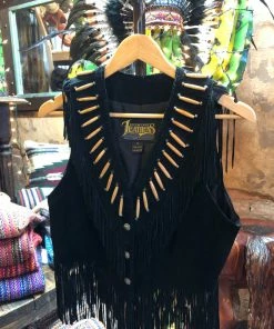 Dusters - Kimonos Diamond Leathers Suede Bone Beaded Fringe Vest (Medium)