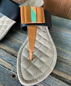 Lindsay Phillips Ladies Vivian BlackTan Sandal W/Snap Bow