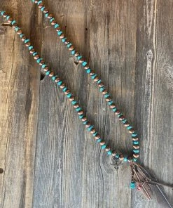 J.forks Turquoise W/Arrow Feather Brass Necklace