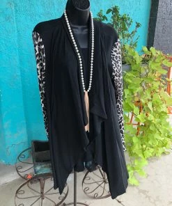 Umgee Open Cardigan With Animal Print Sleeves