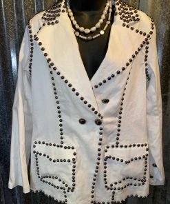 Adore Ladies White Denim Jacket With Studs