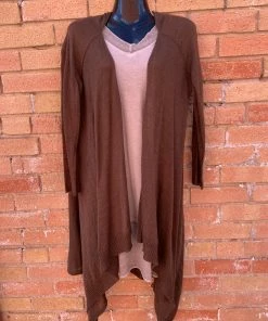 Charlie Paige Ladies Long Cardigan In Brown
