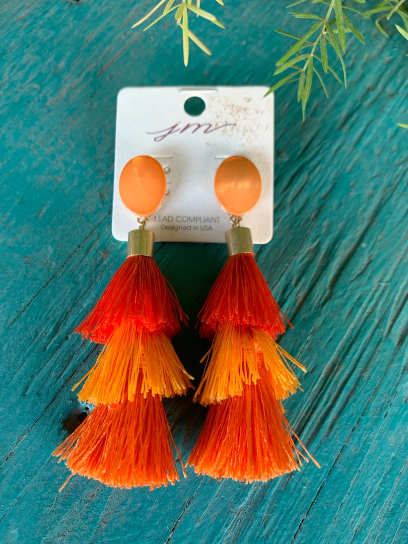 JJs Designs Orange 3-Tier Earrings