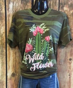 JJs Designs Ladies Camo Cactus Wild Flower Shirt