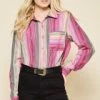 Andree By Unit Andree Pink Stripe Cactus Patch Blouse Ladies