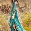 Andree By Unit Turquoise Striped Cactus Embroidery Dress/Duster Ladies