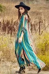 Andree By Unit Turquoise Striped Cactus Embroidery Dress/Duster Ladies