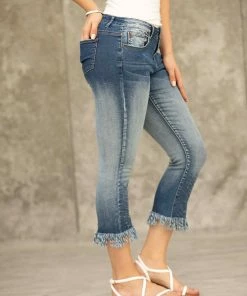 Orange Fashion Village Jeans Denim With Frayed Fringe