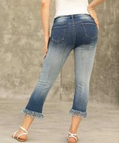 Orange Fashion Village Jeans Denim With Frayed Fringe