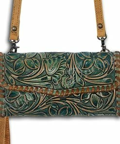 American Darling Bags Turquoise Tooled Clutch W/ Shoulder Strap