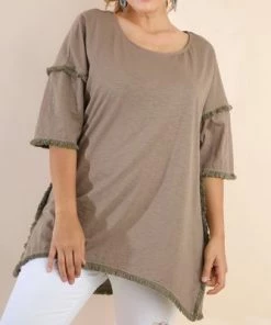 Umgee High Low Tunic W/Fringed Hems Ladies