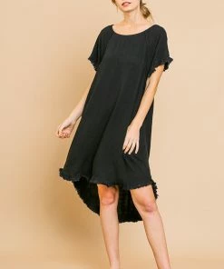 Umgee Linen Blend Black Pocket Dress- Reg/Plus