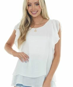 JJs Designs & Boutique Cuffed Double Layer Ruffle Sleeve Tunic Tunics