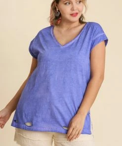 Umgee USA Accessories Purple Haze Garment Dyed Short Sleeve V-Neck Top - Plus