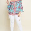 Umgee Ladies Floral Scarf Print Off Shoulder Top
