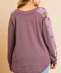 Umgee Floral Print Long Puff Sleeve Top Ladies